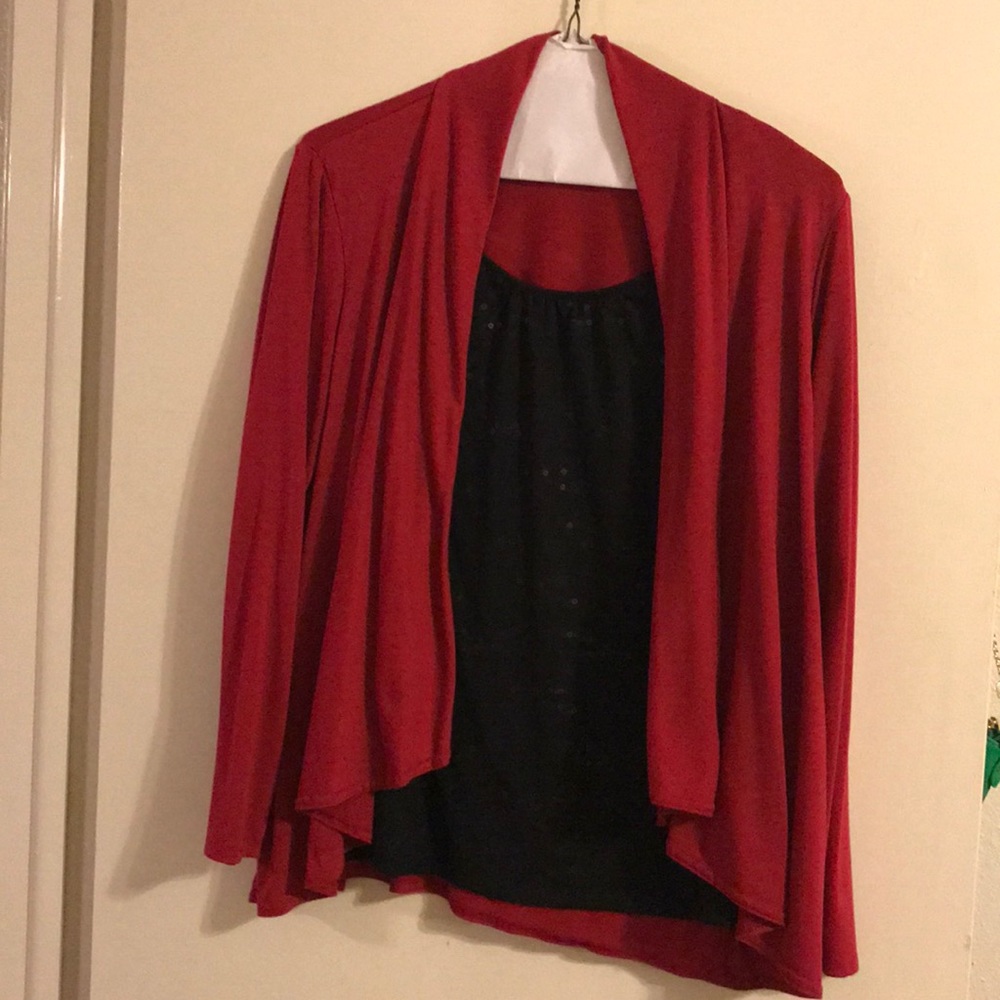 Beautiful red and black cardigan/attached tank